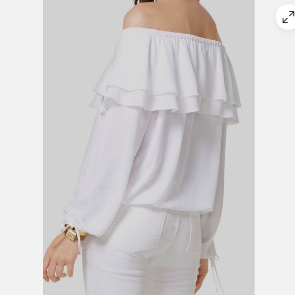 Michael Kors White Ruffle Off-Shoulder Long Sleeve Blouse - Picture 4 of 10